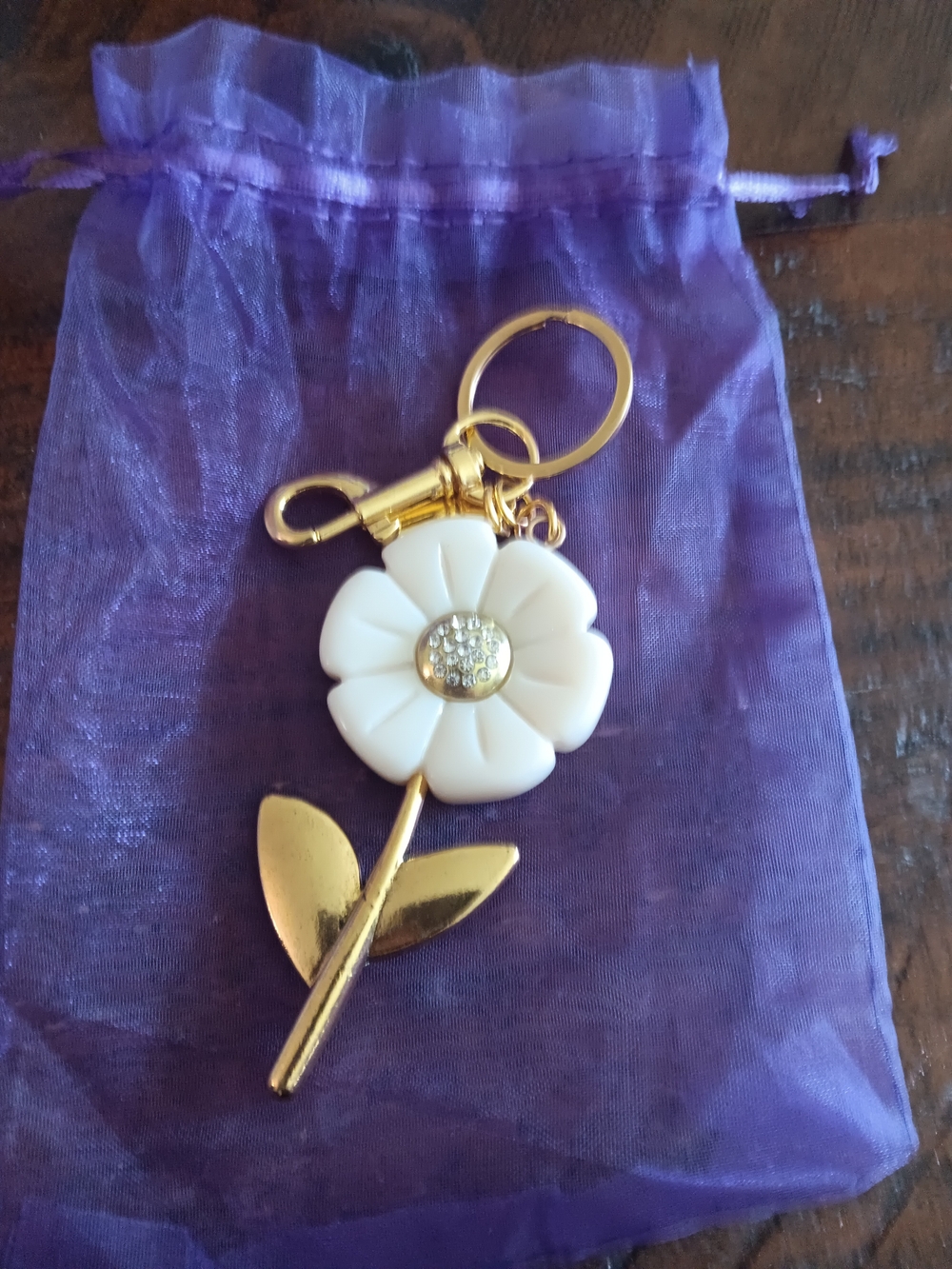 Gold & White Floral Keychain Charm